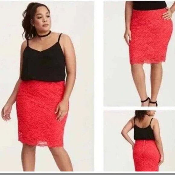 torrid Dresses & Skirts - Torrid Coral Lace Pencil Knee Length Skirt Size 3 (3X)